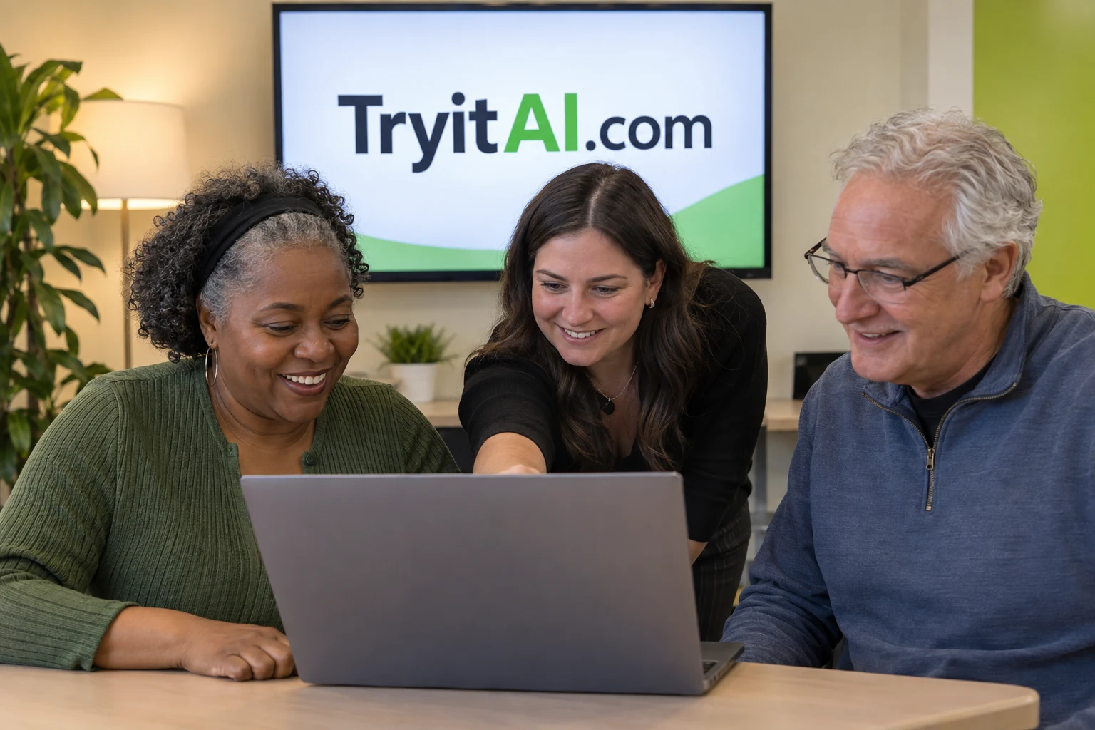 An AI Practice Workshop: people exploring AI software in a practical computer setting.
